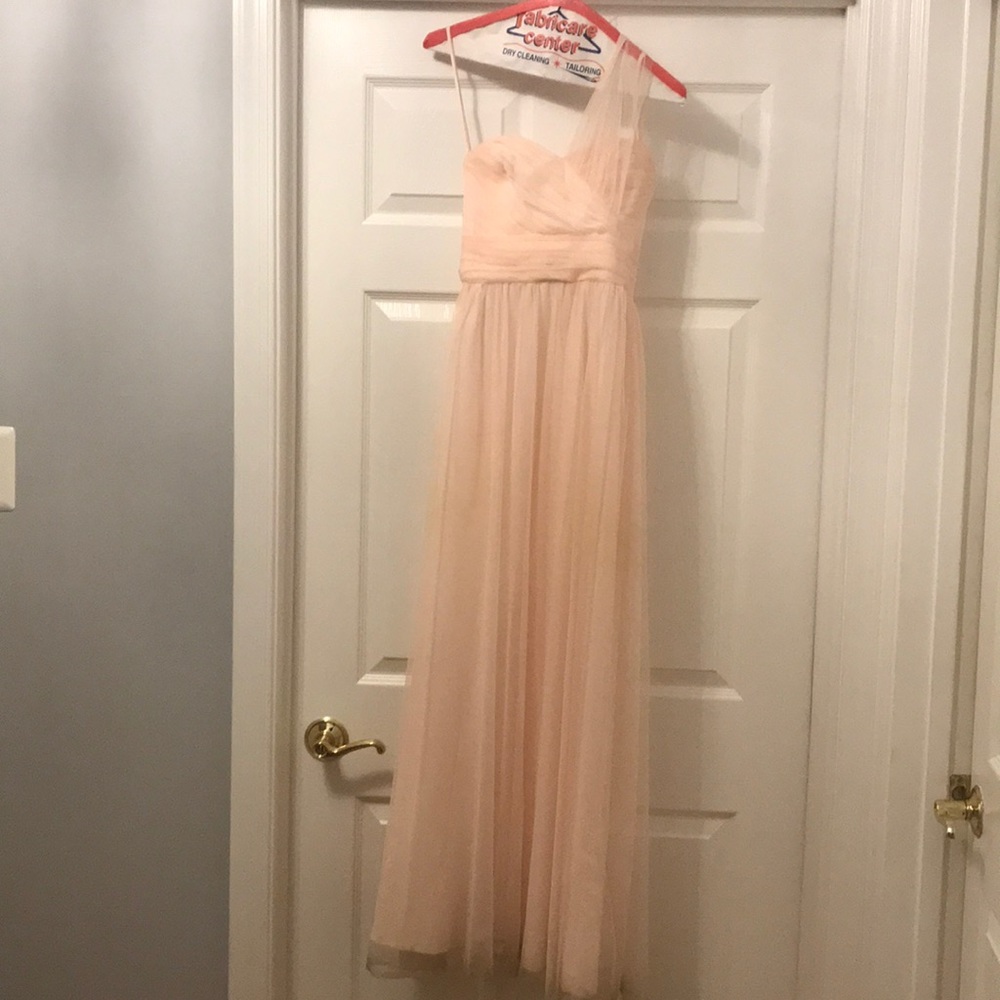 Designer Amsale bridesmaid dress in Bellini